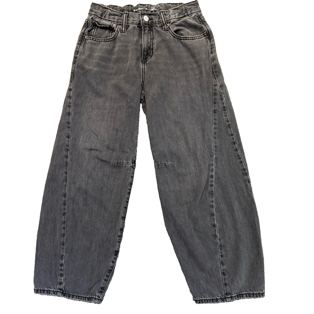 Old Navy Barrel Leg Baggy Jeans Adjustable Waist Boho Preppy Girls Size 12
